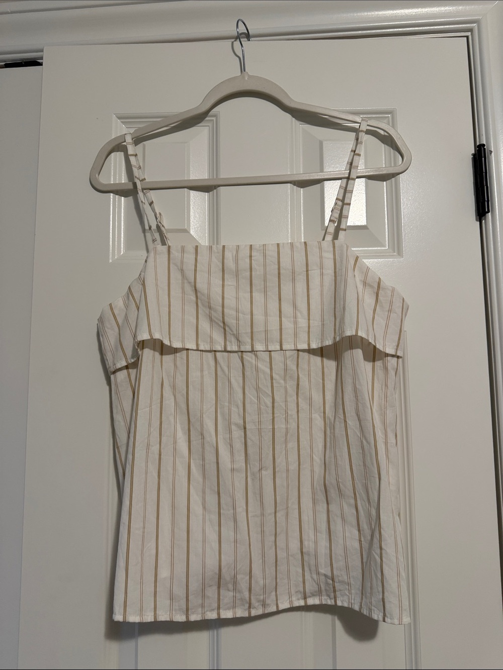 H&M Striped Ruffle-Front Cami Top in Cream and Tan